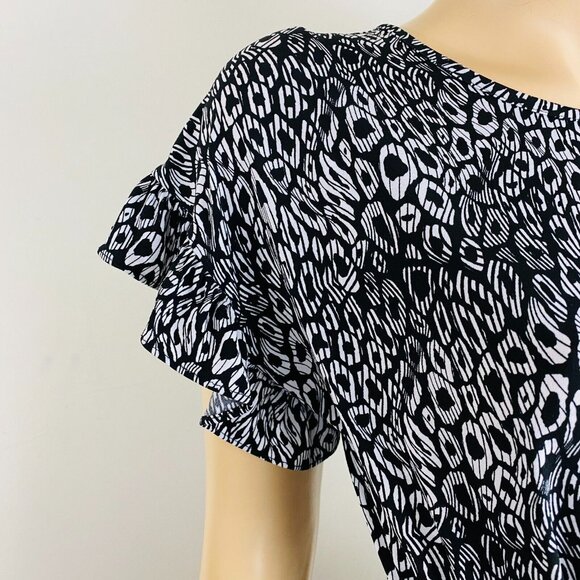 Michael Kors Funky Artsy Leopard Print Women's S Ruffle Cap Sleeve Belted Dress - Picture 3 of 5